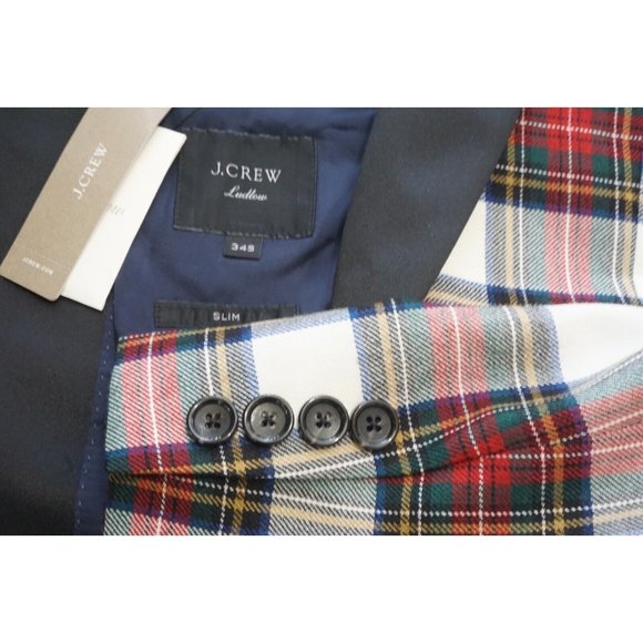 J.Crew Ludlow Slim Moon Merino Plaid Shawl Collar Red Tartan Tuxedo Jacket 34S